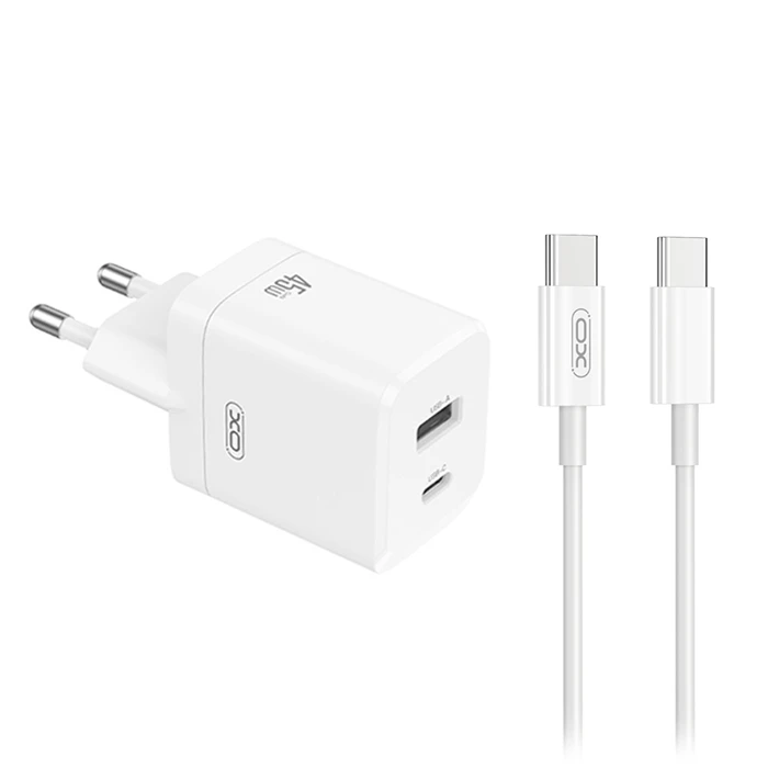 XO CE36 Φορτιστής GaN 45W με 1xUSB-C & 1xUSB-A και καλώδιο USB-C 1m