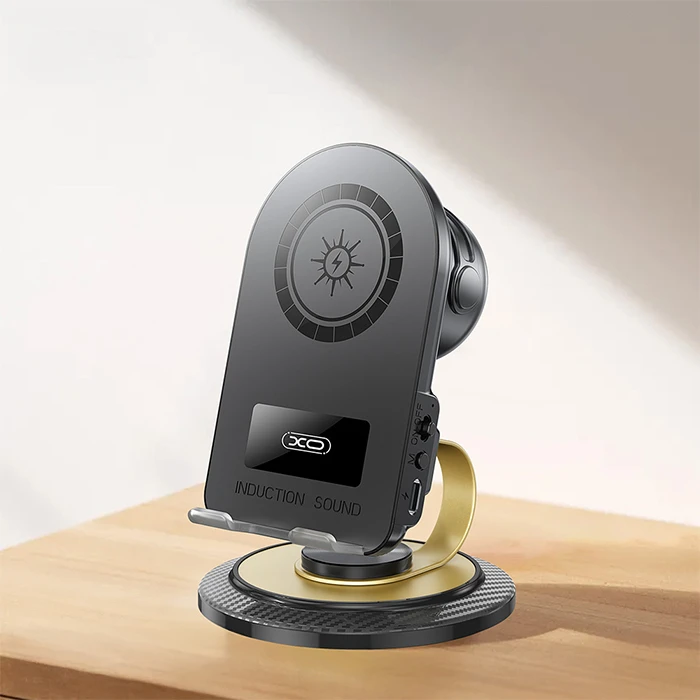 XO F69 Phone holder with induction speaker, Bluetooth and 15W wireless charging