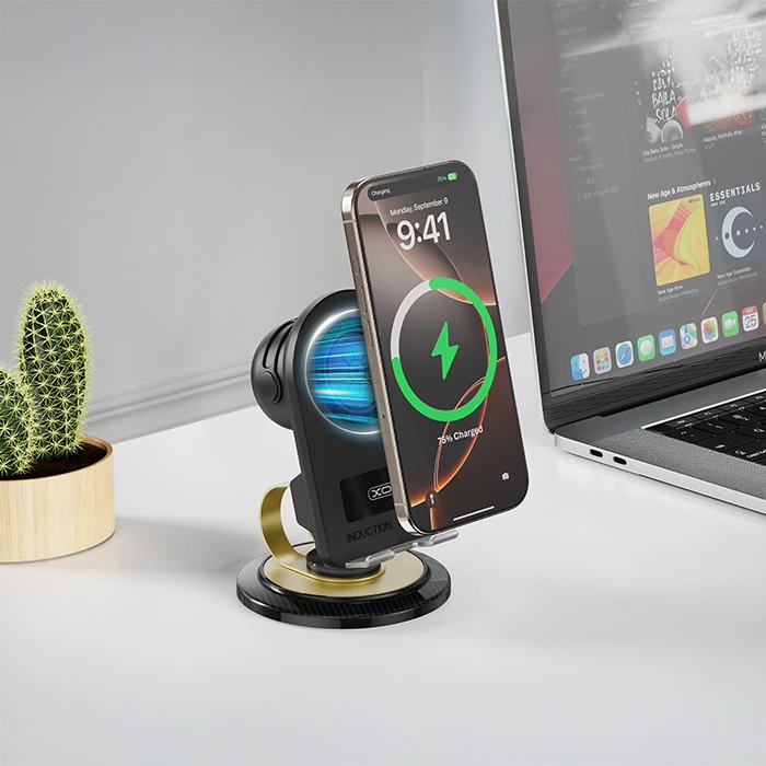 XO F69 Phone holder with induction speaker, Bluetooth and 15W wireless charging