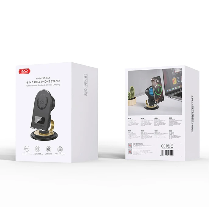XO F69 Phone holder with induction speaker, Bluetooth and 15W wireless charging