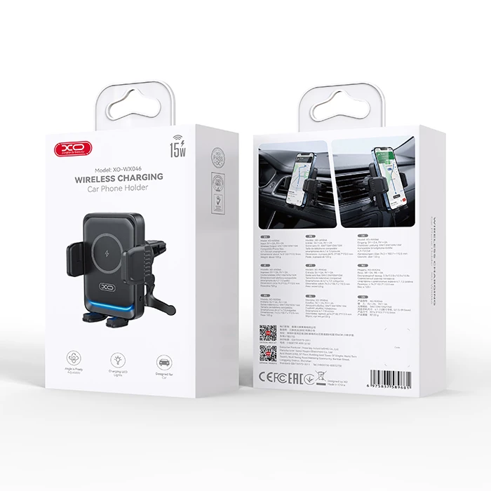 XO WX046 Wireless Car Phone Holder with 15W Qi Wireless Charger