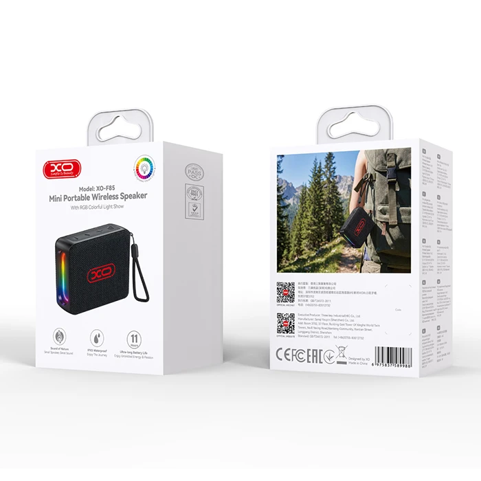 XO F85 Ηχείο Bluetooth 5W με RGB φωτισμό, Διάρκεια μπαταρίας έως 11 ώρες, Μαύρο