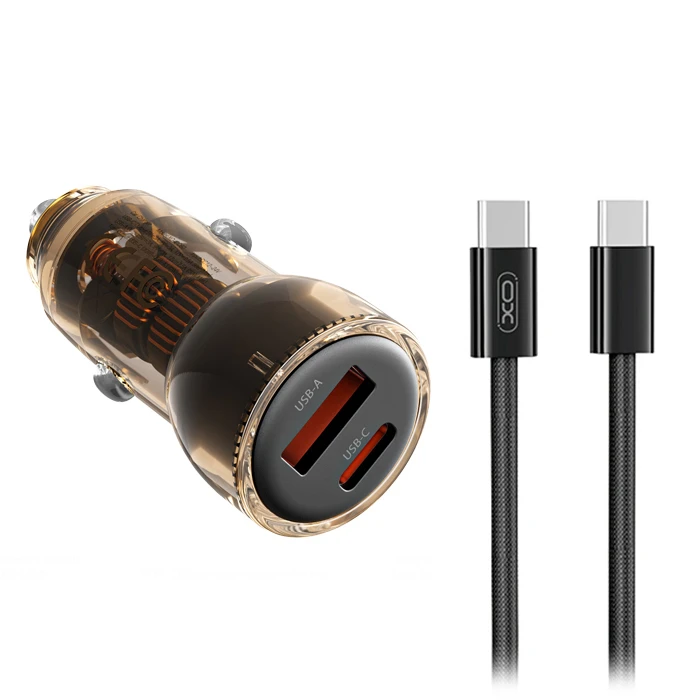XO Universal Car Charger 60W (1x USB-A + 1x USB-C) with 1 m Detachable USB-C Cable