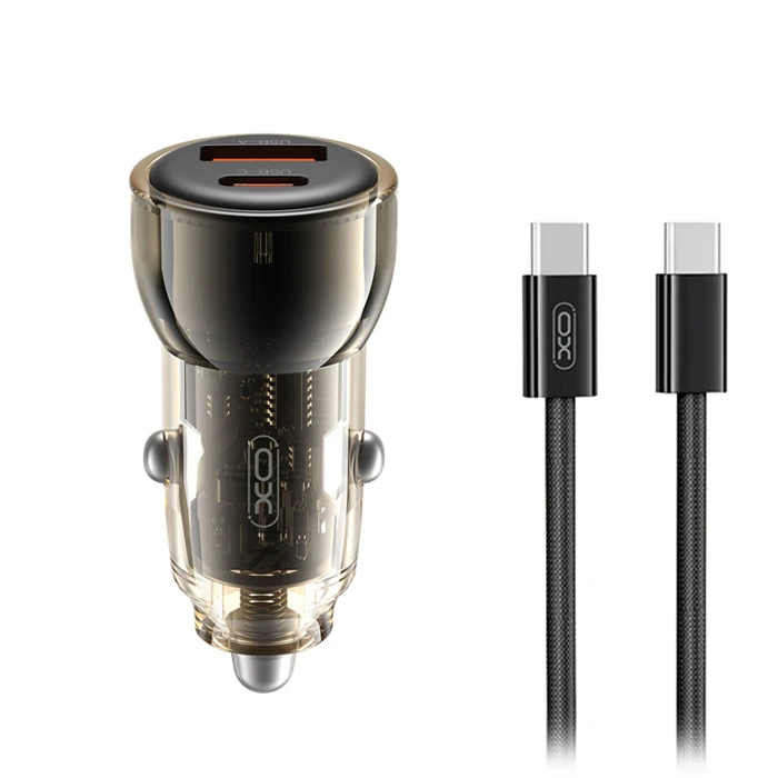XO Universal Car Charger 60W (1x USB-A + 1x USB-C) with 1 m Detachable USB-C Cable
