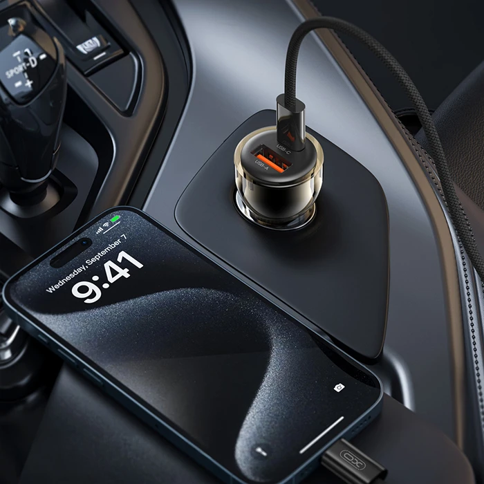 XO Universal Car Charger 60W (1x USB-A + 1x USB-C) with 1 m Detachable USB-C Cable