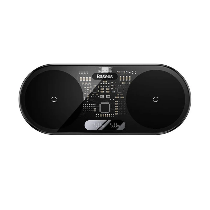 Ασύρματος Φορτιστής Dual Qi Baseus Digital LED Display 20W