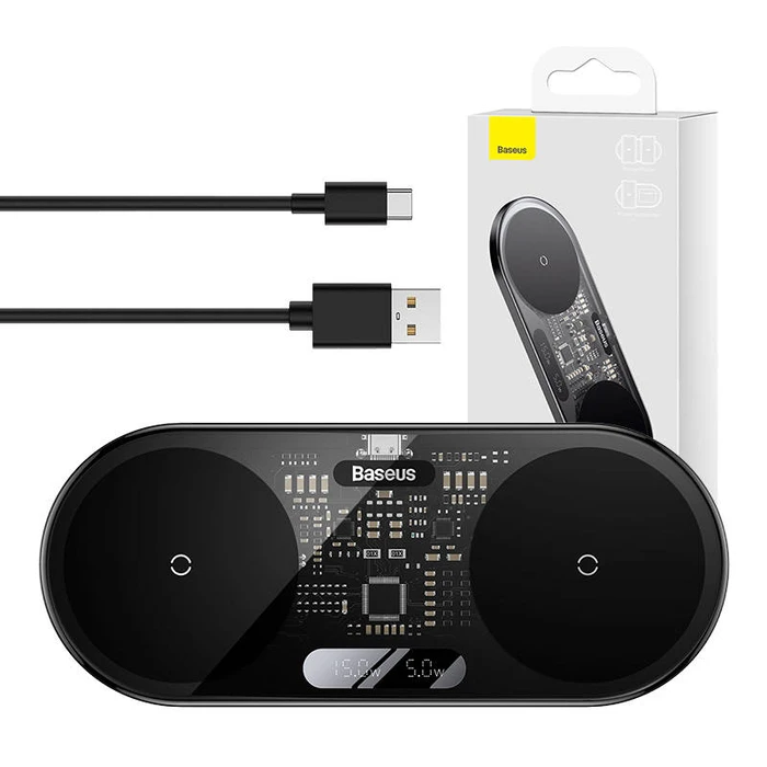 Ασύρματος Φορτιστής Dual Qi Baseus Digital LED Display 20W
