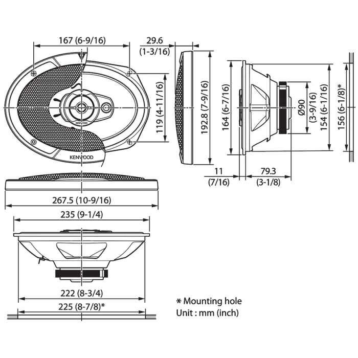 Kenwood KFC-S6977EX Car Speaker 6x9" 130W RMS (3-way)