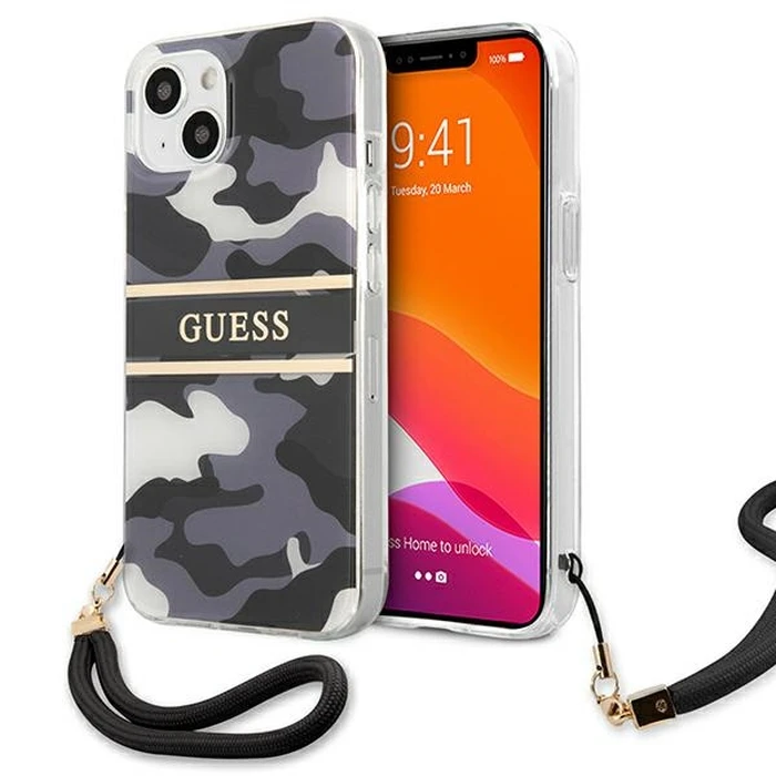 [CR] Guess GUHCP13MKCABBK Apple iPhone 13 black hardcase Camo Strap Collection