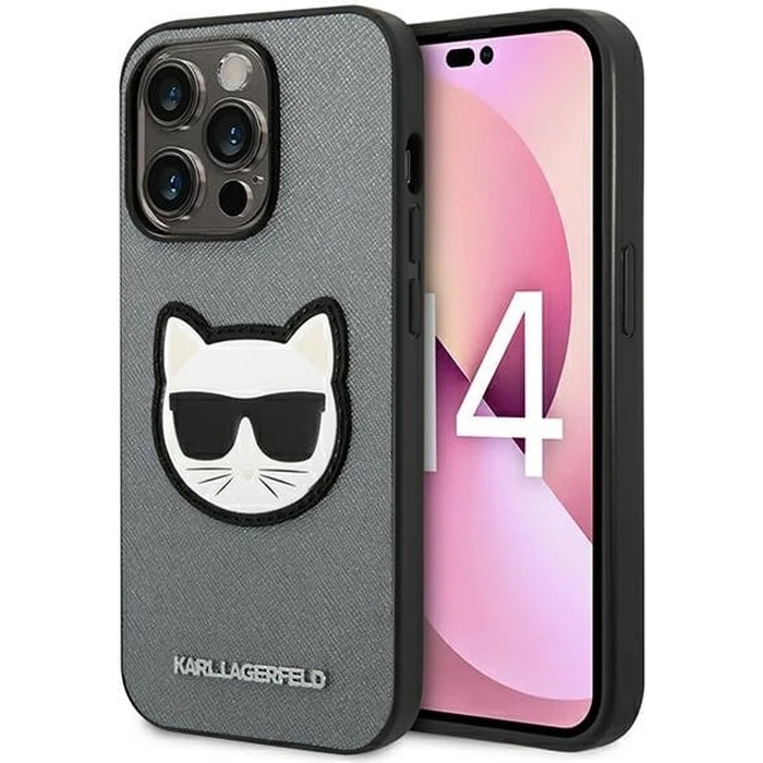 Karl Lagerfeld KLHCP14LSAPCHG Apple iPhone 14 Pro hardcase silver Saffiano Choupette Head Patch