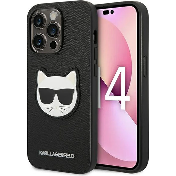 Karl Lagerfeld KLHCP14LSAPCHK Apple iPhone 14 Pro hardcase black Saffiano Choupette Head Patch