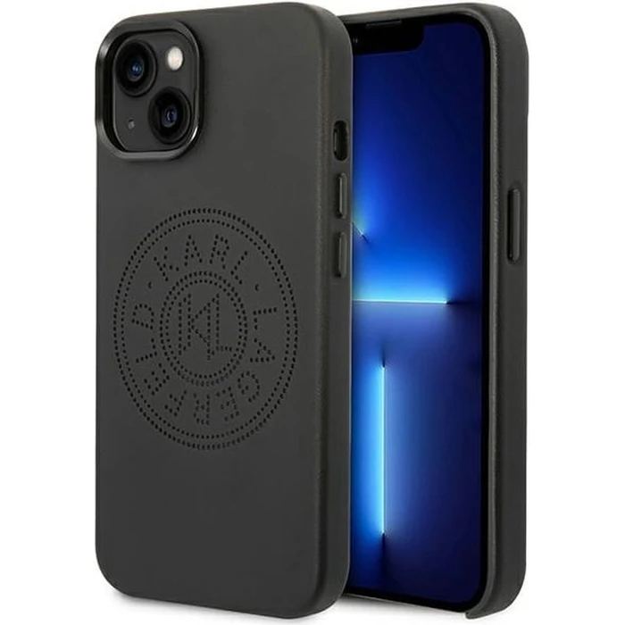 Karl Lagerfeld KLHCP14MFWHK Apple iPhone 14 Plus / 15 Plus hardcase black Leather Perforated Logo