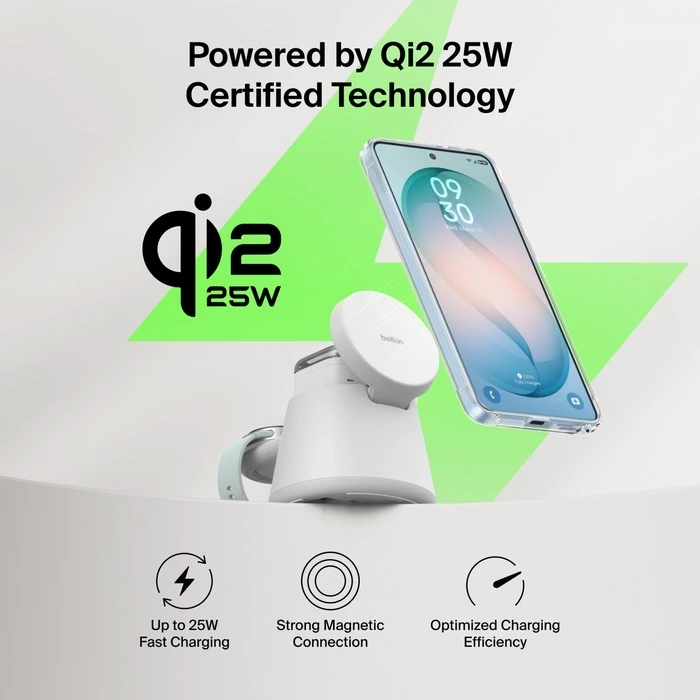 Belkin UltraCharge Modular Charging Dock με Qi2 25W, Λευκό (WIZ052KQWH, EAN 0745883944002)