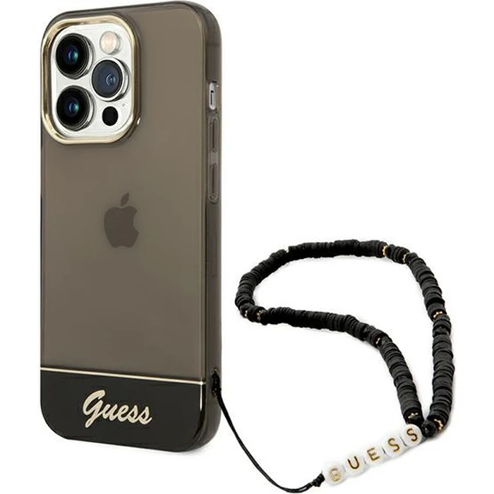 Guess GUHCP14LHGCOHK Apple iPhone 14 Pro black hardcase Translucent Pearl Strap
