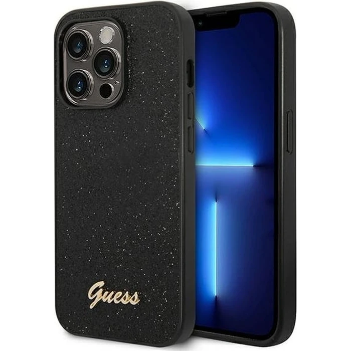 Guess GUHCP14LHGGSHK Apple iPhone 14 Pro black hard case Glitter Script