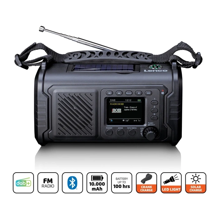 Lenco PDR-055 Portable Rechargeable DAB+ Emergency Radio with Bluetooth - Grey