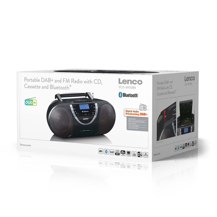 Lenco Boombox DAB+/FM Radio CD Player Bluetooth Portable Black