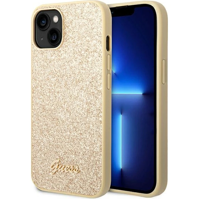 Guess GUHCP14SHGGSHD Apple iPhone 14 gold hard case Glitter Script
