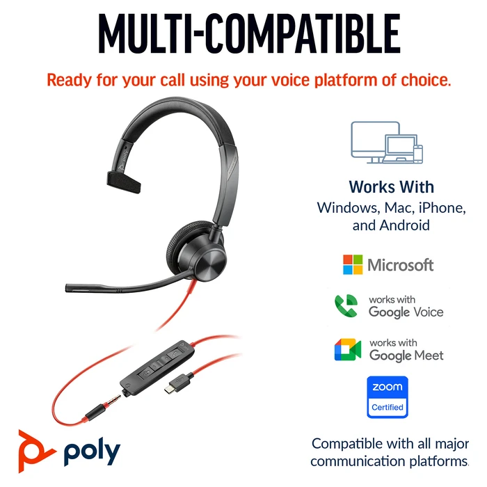 Ακουστικά VOIP HP Poly Blackwire C3315 Mono USB-C/A & 3.5 mm