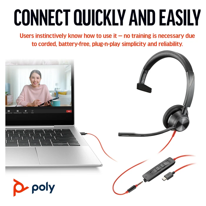 Ακουστικά VOIP HP Poly Blackwire C3315 Mono USB-C/A & 3.5 mm