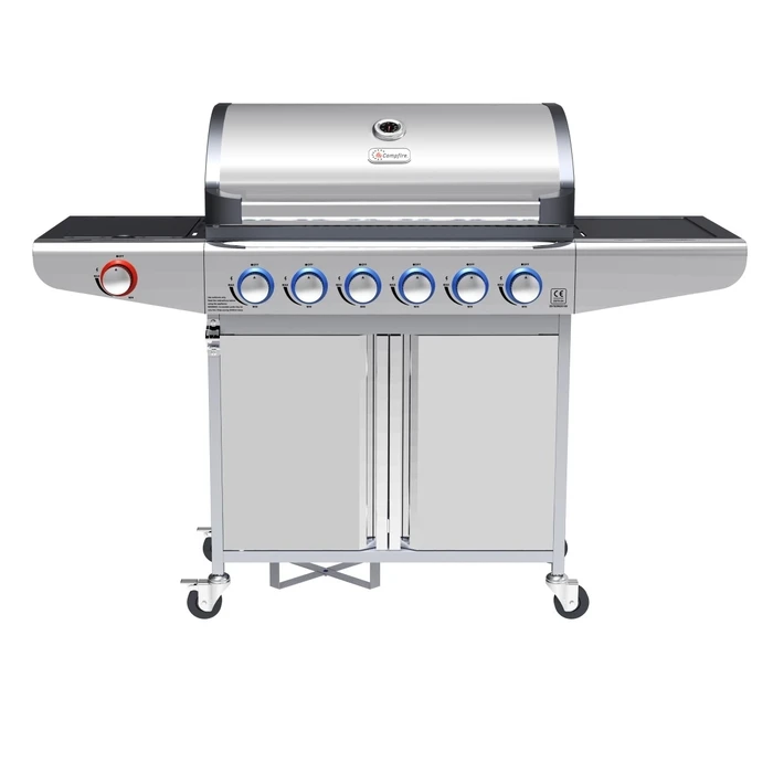 Campfire Gas Barbecue Grill with 6 Burners + Side Burner, LED Switches - Stainless Steel (Inox)