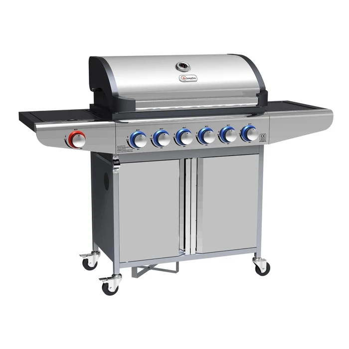 Campfire Gas Barbecue Grill with 6 Burners + Side Burner, LED Switches - Stainless Steel (Inox)