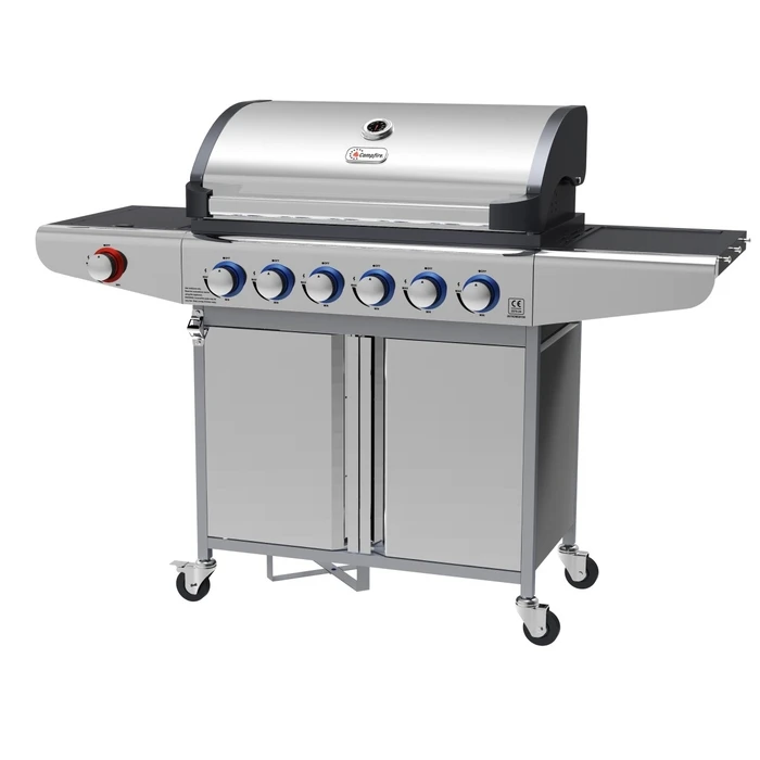 Campfire Gas Barbecue Grill with 6 Burners + Side Burner, LED Switches - Stainless Steel (Inox)