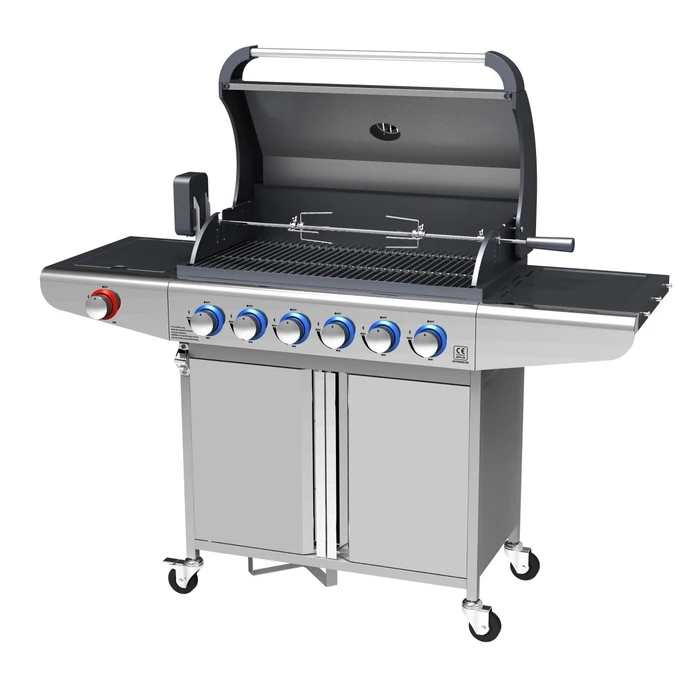 Campfire Gas Barbecue Grill with 6 Burners + Side Burner, LED Switches - Stainless Steel (Inox)