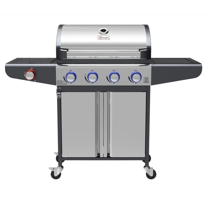 Campfire Gas Barbecue Grill with 4 Burners, Side Burner & LED Control Knobs - Stainless Steel
