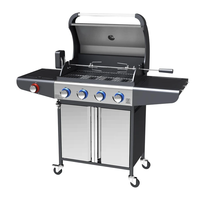 Campfire Gas Barbecue Grill with 4 Burners, Side Burner & LED Control Knobs - Stainless Steel
