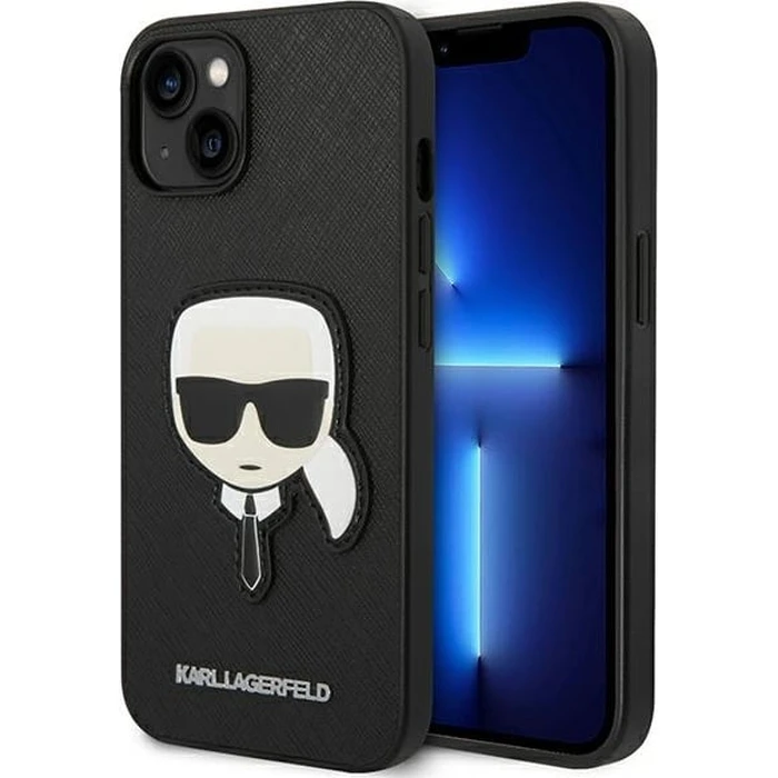 Karl Lagerfeld KLHCP14MSAPKHK Apple iPhone 14 Plus / 15 Plus black hardcase Saffiano Karl`s Head Patch