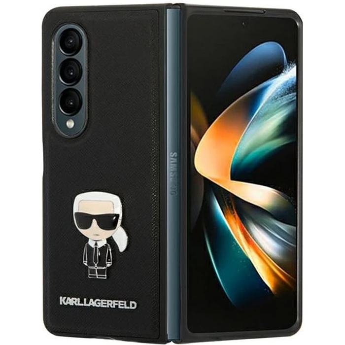 Karl Lagerfeld KLHCZFD4IKMSBK Samsung Galaxy Z Fold 4 black book Saffiano Ikonik Metal