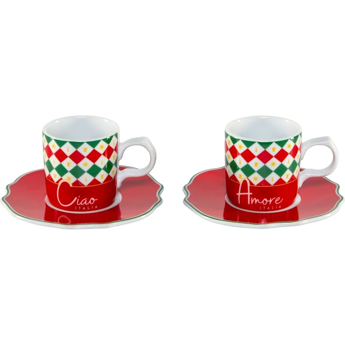 Bialetti Tricolore Set - 2 Espresso Cups with Saucers