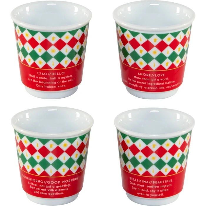 Bialetti Set 4 Biccherini Tricolore (4-piece porcelain espresso cup set, 90 ml each)