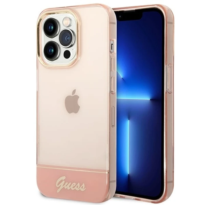 Guess GUHCP14LHGCOP Apple iPhone 14 Pro pink hardcase Translucent