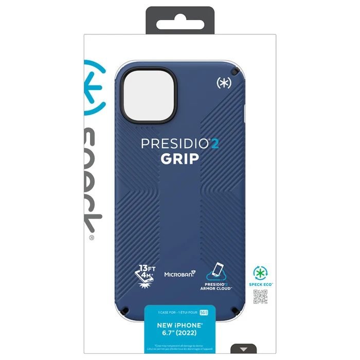 Speck Presidio2 Grip MICROBAN Apple iPhone 14 Plus / 15 Plus (Coastal Blue / Black / White)