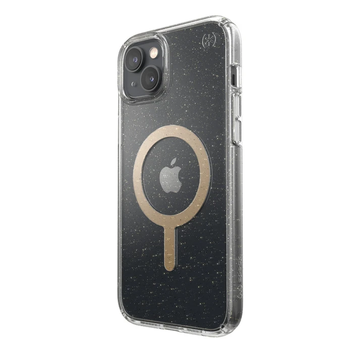 Speck Presidio Perfect-Clear Glitter MagSafe MICROBAN Apple iPhone 14 Plus / 15 Plus (Clear / Gold Glitter)