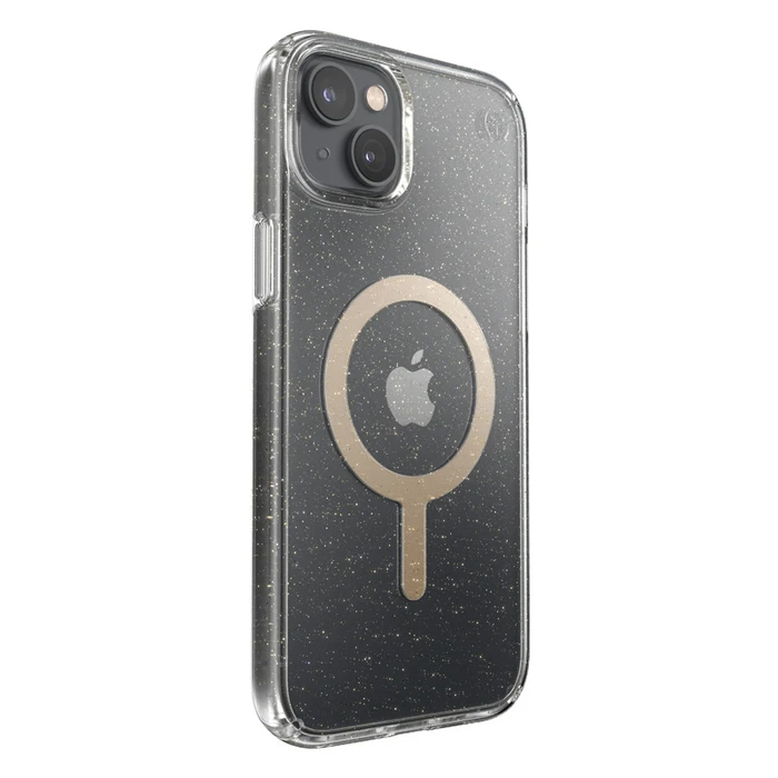 Speck Presidio Perfect-Clear Glitter MagSafe MICROBAN Apple iPhone 14 Plus / 15 Plus (Clear / Gold Glitter)