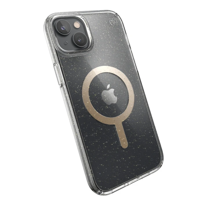 Speck Presidio Perfect-Clear Glitter MagSafe MICROBAN Apple iPhone 14 Plus / 15 Plus (Clear / Gold Glitter)