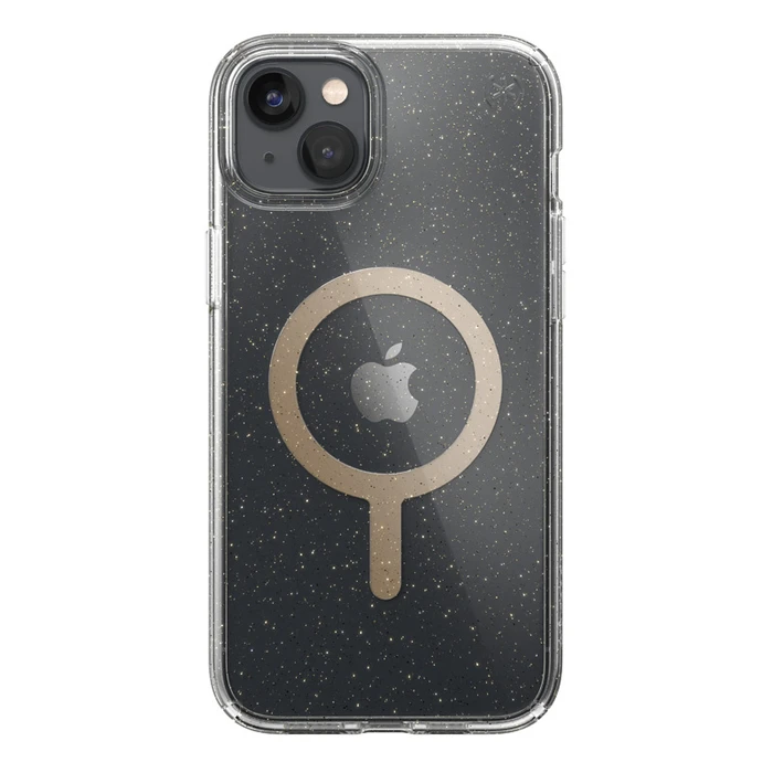 Speck Presidio Perfect-Clear Glitter MagSafe MICROBAN Apple iPhone 14 Plus / 15 Plus (Clear / Gold Glitter)