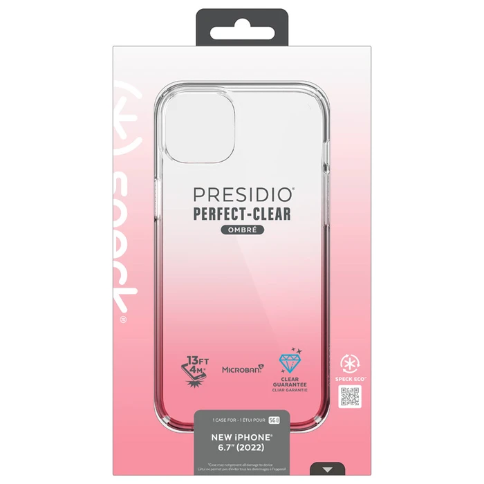 Speck Presidio Perfect-Clear Ombre MICROBAN Apple iPhone 14 Plus / 15 Plus (Clear / Vintage Rose Fade)