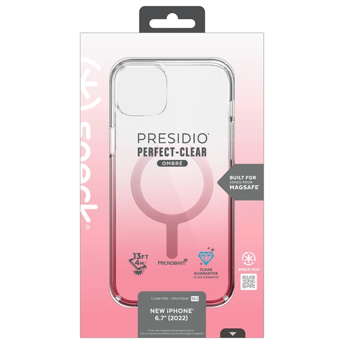 Speck Presidio Perfect-Clear Ombre MagSafe MICROBAN Apple iPhone 14 Plus / 15 Plus (Clear / Vintage Rose Fade)