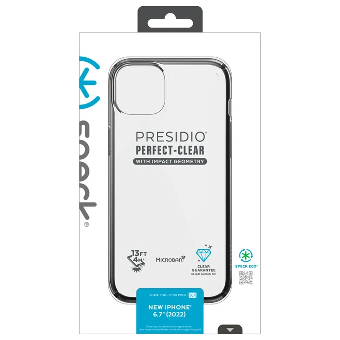 Speck Presidio Perfect-Clear Impact Geometry MICROBAN Apple iPhone 14 Plus / 15 Plus (Clear / Black)