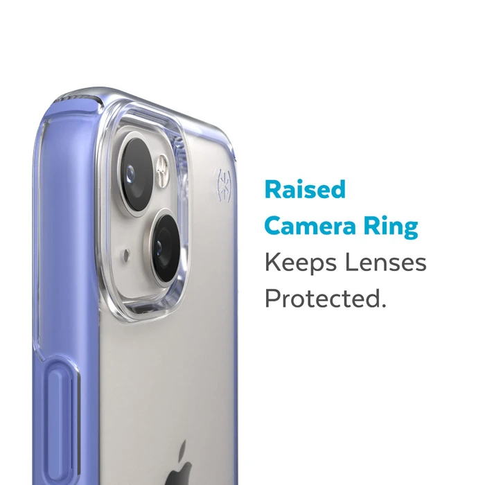 Speck Presidio Perfect-Clear Impact Geometry MICROBAN Apple iPhone 14 Plus / 15 Plus (Clear / Grounded Purple)