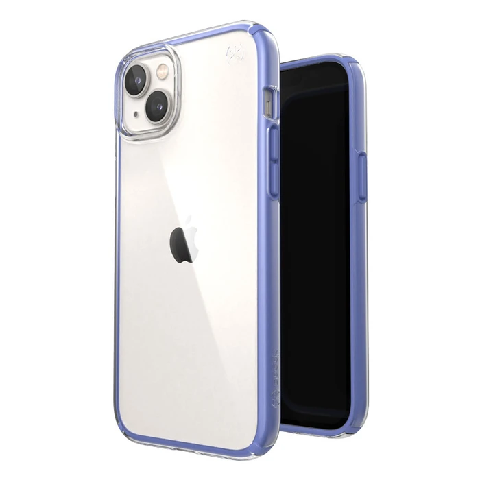 Speck Presidio Perfect-Clear Impact Geometry MICROBAN Apple iPhone 14 Plus / 15 Plus (Clear / Grounded Purple)