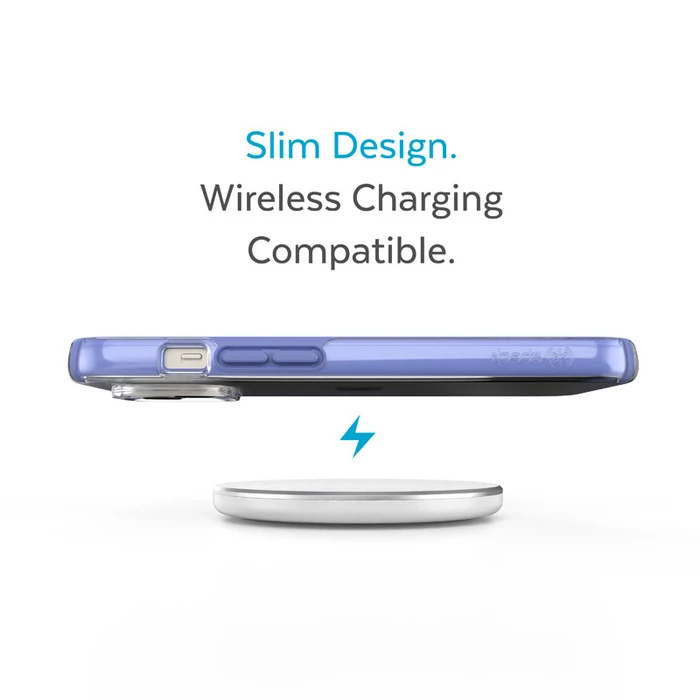 Speck Presidio Perfect-Clear Impact Geometry MICROBAN Apple iPhone 14 Plus / 15 Plus (Clear / Grounded Purple)