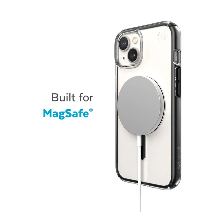 Speck Presidio Perfect-Clear Impact Geometry MagSafe MICROBAN Apple iPhone 14 Plus / 15 Plus (Clear / Black)