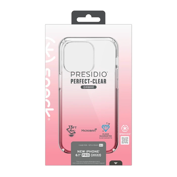 Speck Presidio Perfect-Clear Ombre MICROBAN Apple iPhone 14 Pro (Clear / Vintage Rose Fade)