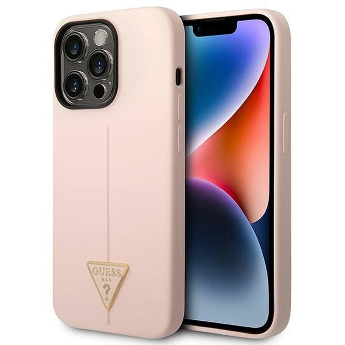 Guess GUHCP14LSLTGP Apple iPhone 14 Pro pink hardcase Silicone Triangle