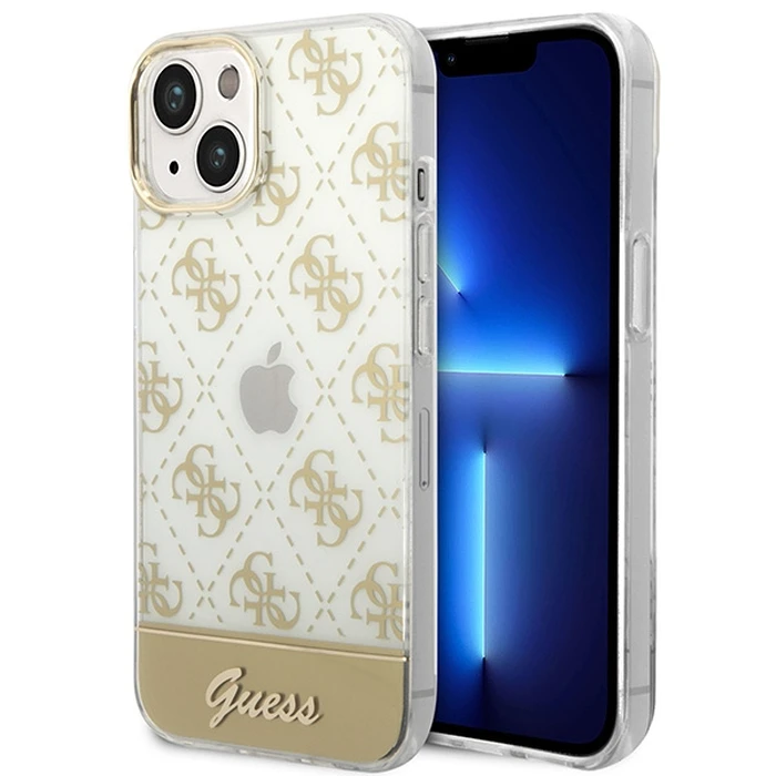 Guess GUHCP14MHG4MHG Apple iPhone 14 Plus / 15 Plus gold hardcase 4G Pattern Script